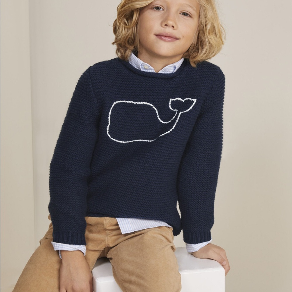 Vineyard Vines Boys Whale Embroidered Rollneck Sweater Nautical Navy NWT Size M